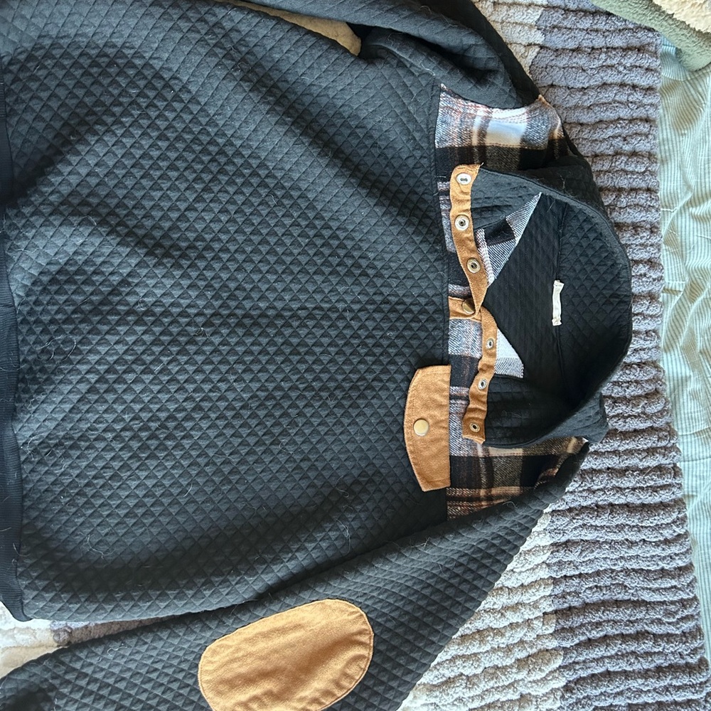 Black Quilted Pullover with Tan Accents